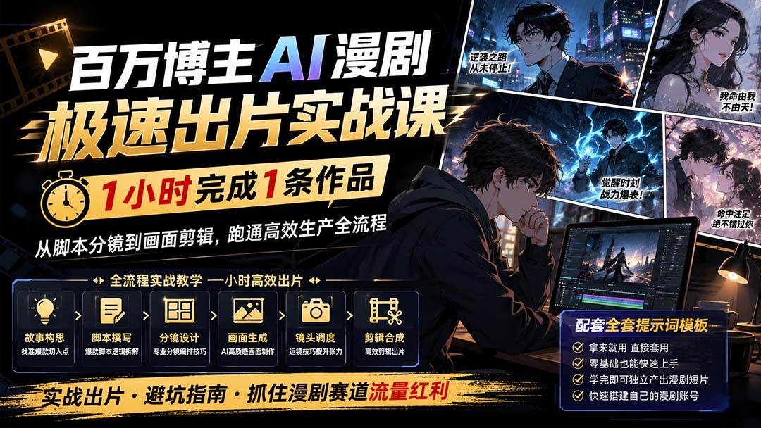 （20173期）百万博主AI漫剧极速出片实战课：1小时产出条作品，从脚本分镜到画面剪辑，跑通高效生产全流程-星空网络