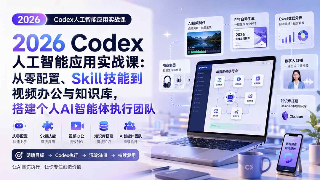 （20067期）2026 Codex人工智能应用实战课：从零配置、Skill技能到视频办公与知识库，搭建个人AI智能体执行团队-星空网络