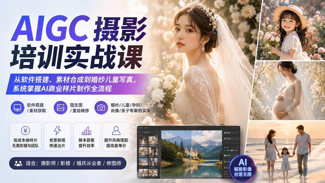 （20161期）AIGC摄影培训实战课：从软件搭建、素材合成到婚纱儿童写真，系统掌握AI商业样片制作全流程-星空网络