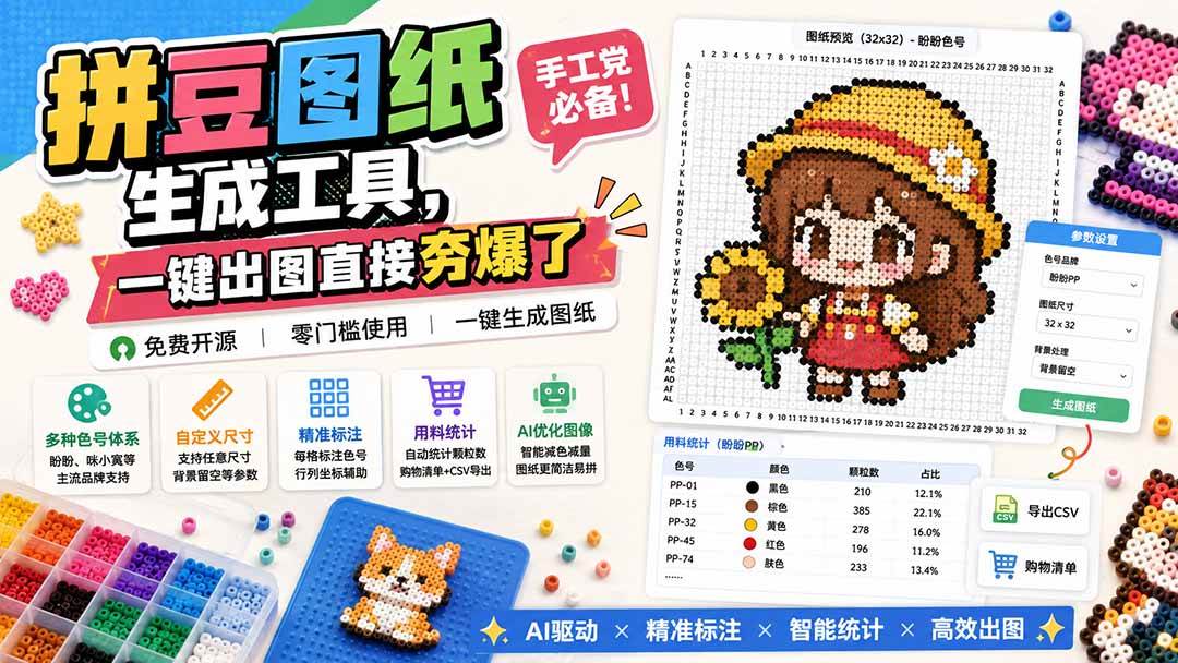 （20084期）拼豆图纸生成工具，手工党必备！一键出图直接夯爆了-星空网络