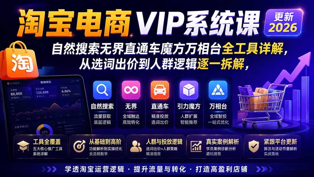2026淘宝电商终局之战VIP课-更新：自然搜索+直通车+无界+精准人群，系统掌握测款动销与全店推广布局方法-星空网络