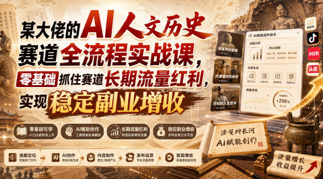 某大佬的AI人文历史赛道全流程实战课，零基础抓住赛道长期流量红利，实现稳定副业增收-星空网络