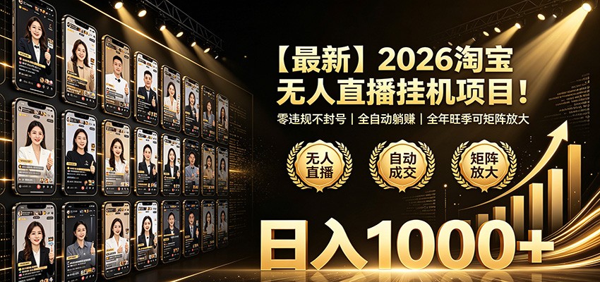 最新2026淘宝无人直播挂机项目!零违规不封号,全自动躺赚,日入1000+ 最新2026淘宝无人直播挂机项目!零违规不封号,全自动躺赚,日入1000+