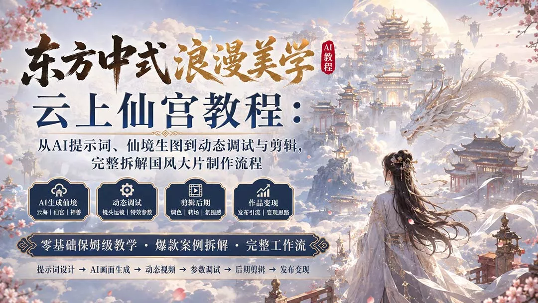 东方中式浪漫美学云上仙宫教程：从AI提示词、仙境生图到动态调试与剪辑，完整拆解国风大片制作流程-星空网络