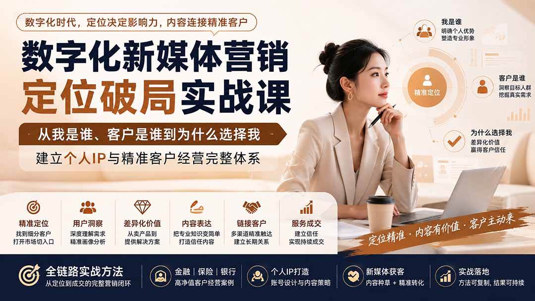 （20009期）数字化新媒体营销定位破局实战课：从我是谁、客户是谁到为什么选择我，建立个人IP与精准客户经营完整体系-星空网络