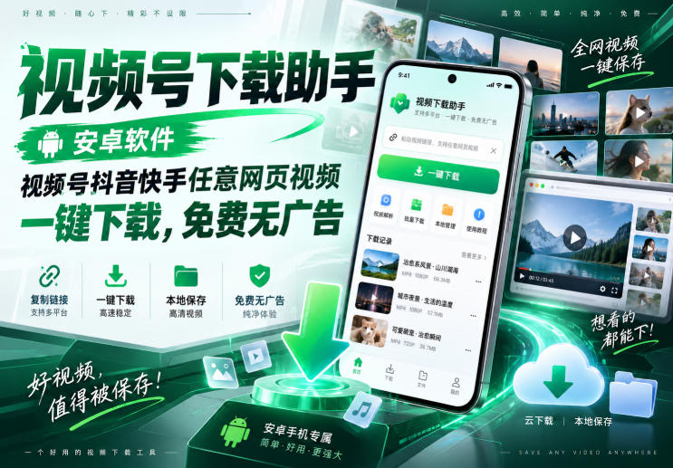 视频号下载助手，安卓软件，视频号抖音快手任意网页视频，一键下载，免费无广告-星空网络