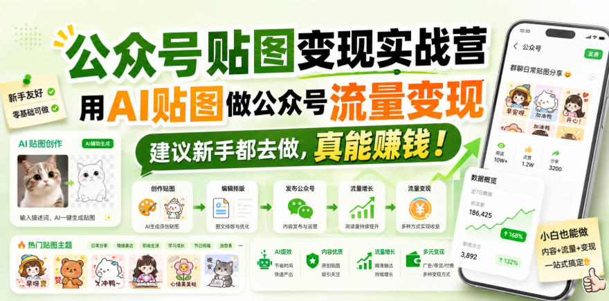 公众号贴图变现实战营，用AI贴图做公众号流量变现，建议新手都去做，真能賺钱！-星空网络