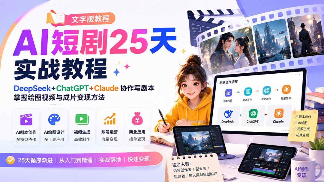 （20225期）AI短剧25天实战教程（文字版教程）：DeepSeek+ChatGPT+Claude协作写剧本，掌握绘图视频与成片变现方法-星空网络