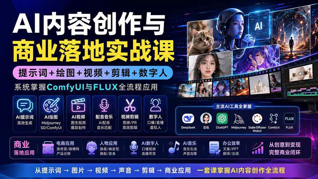（19913期）AI内容创作与商业落地实战课：提示词+绘图+视频+剪辑+数字人，系统掌握ComfyUI与FLUX全流程应用-星空网络
