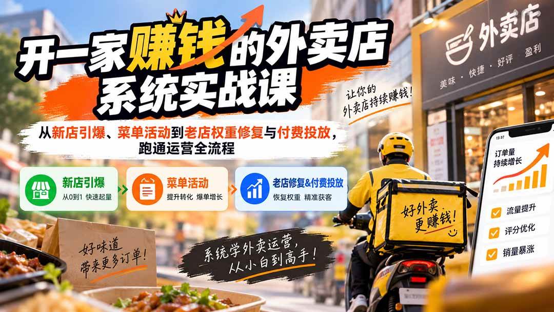 （20258期）开一家赚钱的外卖店系统实战课：从新店引爆、菜单活动到老店权重修复与付费投放，跑通运营全流程-星空网络
