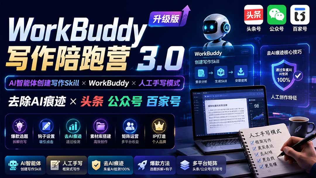 （19920期）WorkBuddy写作陪跑营3.0-更新：Ai智能体创建写作Skill×WorkBuddy×人工手写模式×去除AI痕迹×头条公众号百家号-星空网络