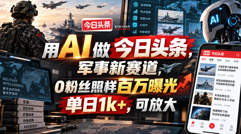 用AI做今日头条，军事新赛道，0粉丝照样百万曝光，单日1k+，可放大-星空网络