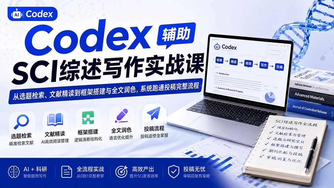 （19751期）Codex辅助SCI综述写作实战课——从选题检索、文献精读到框架搭建与全文润色，系统跑通投稿完整流程-星空网络