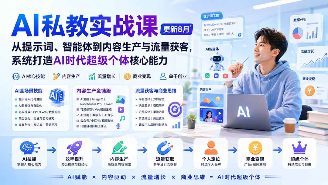 （20149期）AI私教实战课-更新8月：从提示词、智能体到内容生产与流量获客，系统打造AI时代超级个体核心能力-星空网络