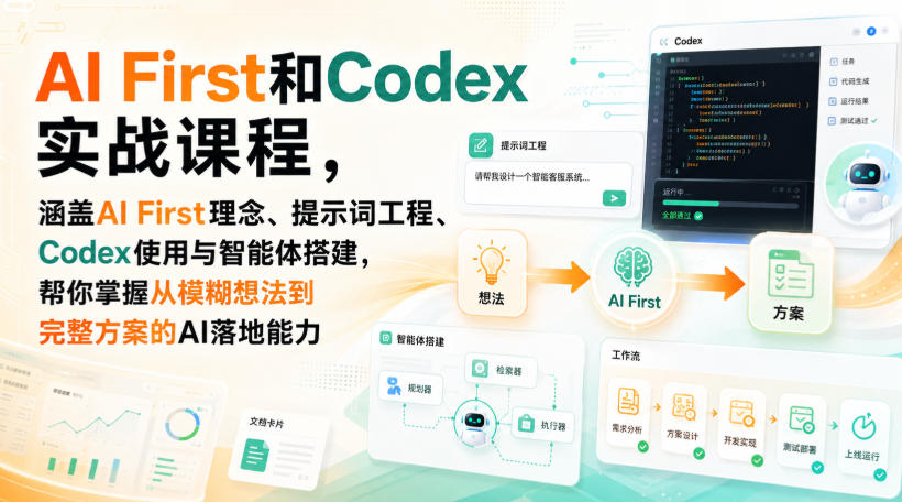 AI First和Codex实战课，涵盖AI First理念、提示词工程、Codex使用与智能体搭建，掌握从模糊想法到完整方案的AI落地能力-星空网络