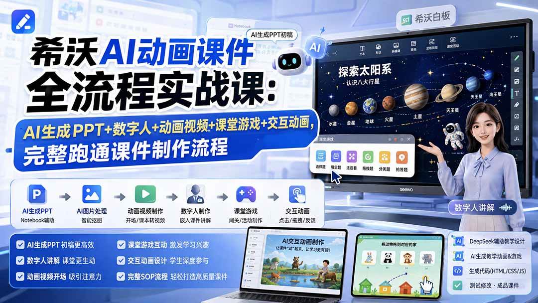 （19743期）希沃AI动画课件全流程实战课：AI生成PPT+数字人+动画视频+课堂游戏+交互动画，完整跑通课件制作流程-星空网络