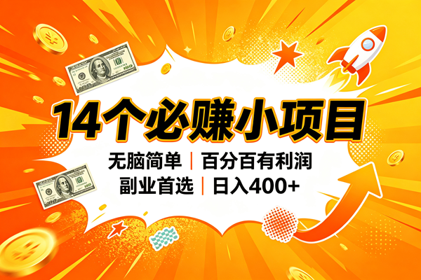 （20196期）14个必赚的小项目，无脑简单，百分百赚米，副业的首选，日入400+-星空网络