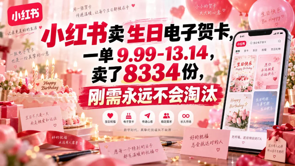 小红书卖生日电子贺卡，一单9.99-13.14，卖了8334份，刚需永远不会淘汰-星空网络