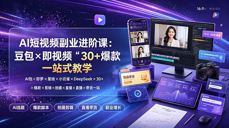 （19458期）AI短视频副业进阶课：豆包×即梦×星绘×小云雀×DeepSeek×30+爆款×剪辑×拍摄×直播×带货一站式教学-星空网络