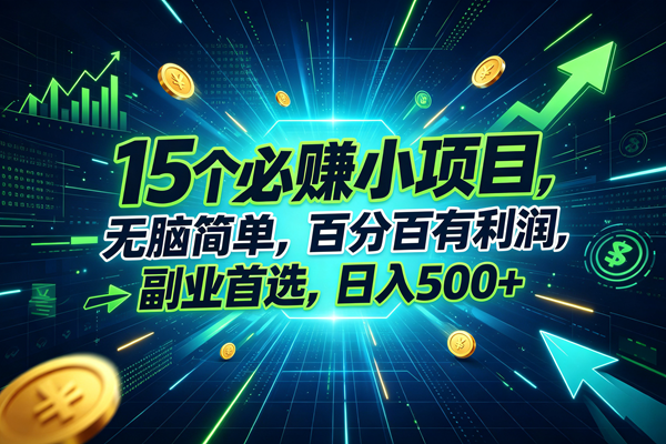 （20136期）15个必赚的小项目，无脑简单，百分百赚米，副业的首选，日入500+-星空网络