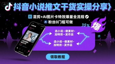 抖音小说推文干货实操分享，混剪+AI图片卡特效爆量全流程，0粉丝0门槛可做-星空网络