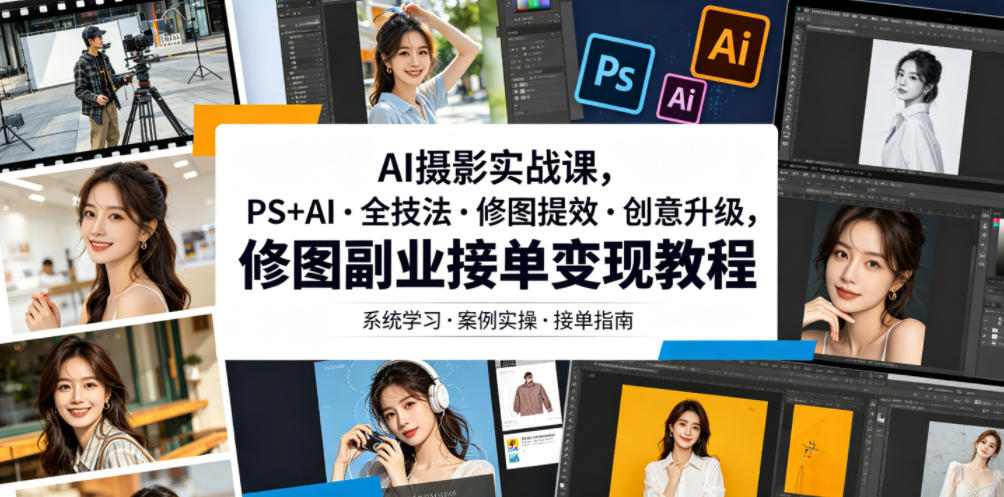 AI摄影实战课,PS+AI・全技法・修图提效・创意升级,修图副业接单变现教程 AI摄影实战课,PS+AI・全技法・修图提效・创意升级,修图副业接单变现教程