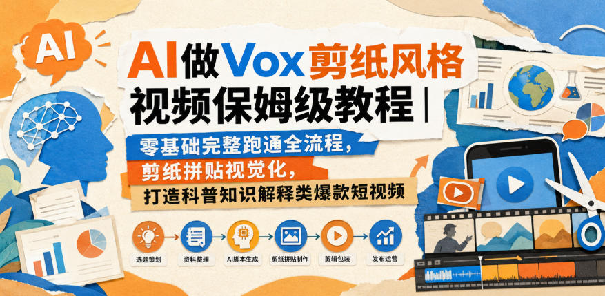 AI做Vox剪纸风格视频保姆级教程｜零基础完整跑通全流程，剪纸拼贴视觉化，打造科普知识解释类爆款短视频-星空网络