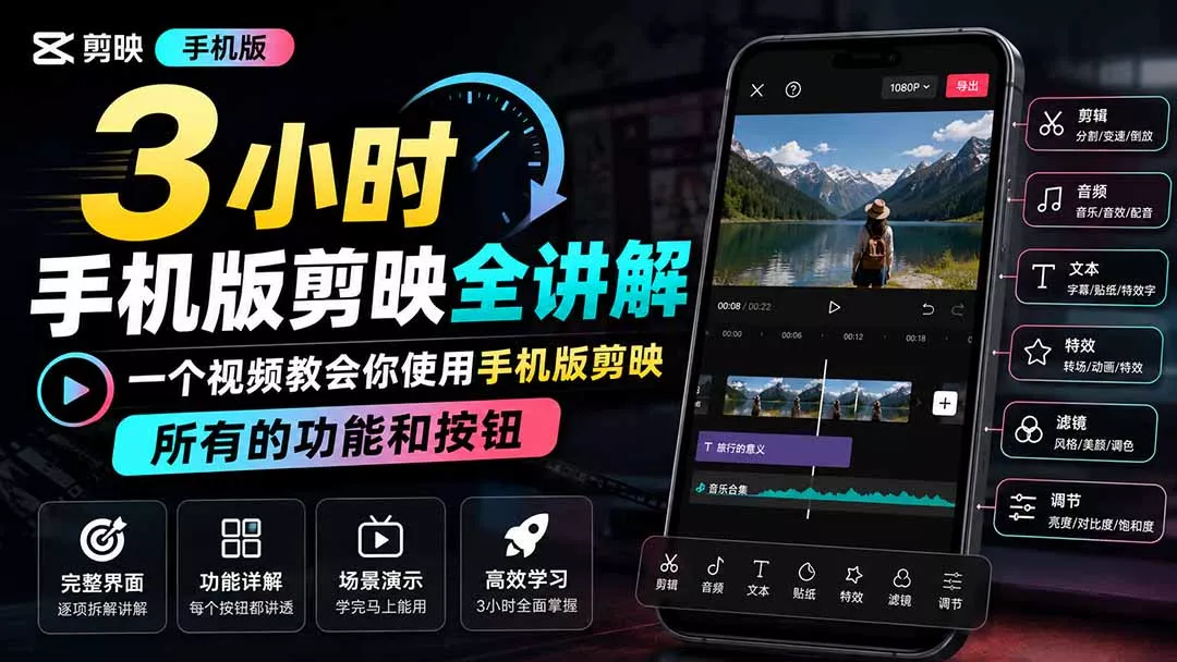 3小时手机版剪映全讲解，一个视频教会你使用手机版剪映，所有的功能和按钮-星空网络