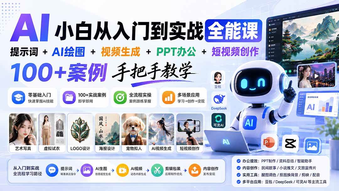 （20018期）AI小白从入门到实战全能课：提示词+AI绘图+视频生成+PPT办公+短视频创作，100+案例手把手教学-星空网络