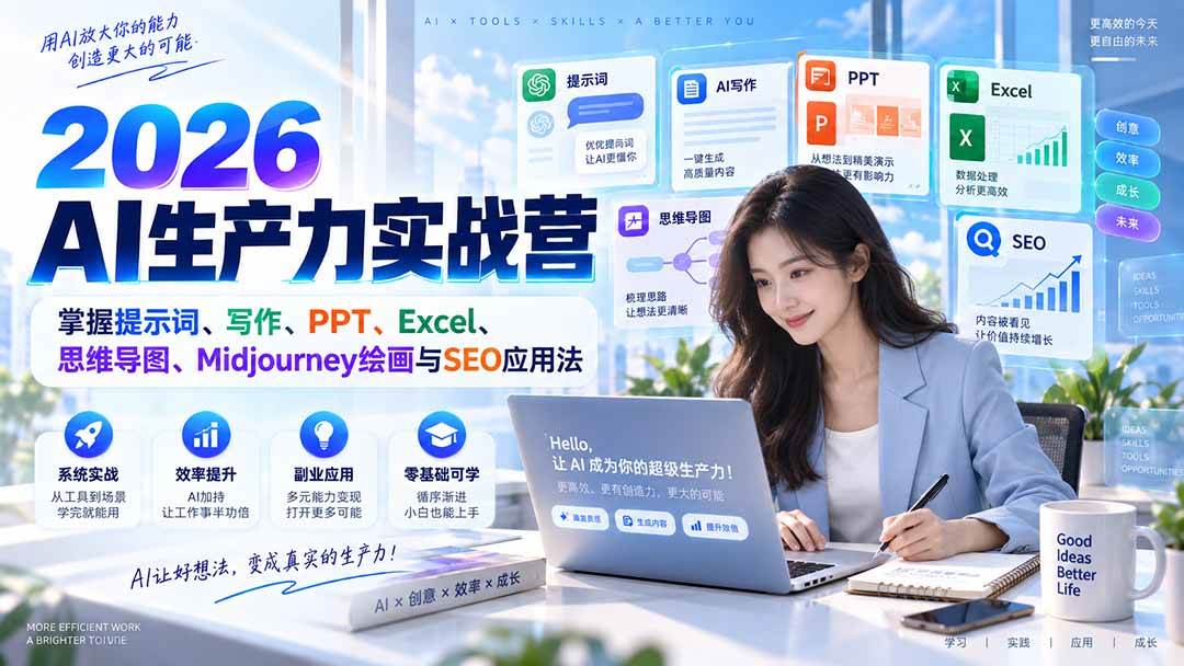 （20307期）2026AI生产力实战营：掌握提示词、写作、PPT、Excel、思维导图、Midjourney绘画与SEO应用法-星空网络