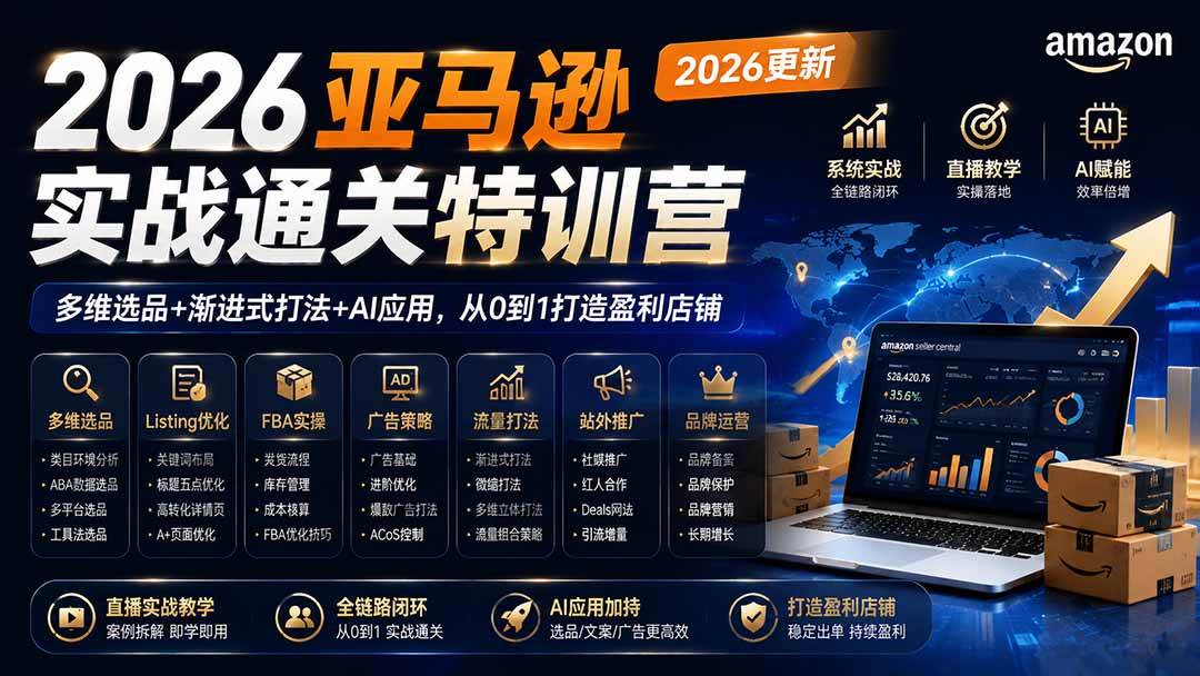 （19907期）2026亚马逊实战通关特训营-2026更新，多维选品+渐进式打法+AI应用，从0到1打造盈利店铺-星空网络