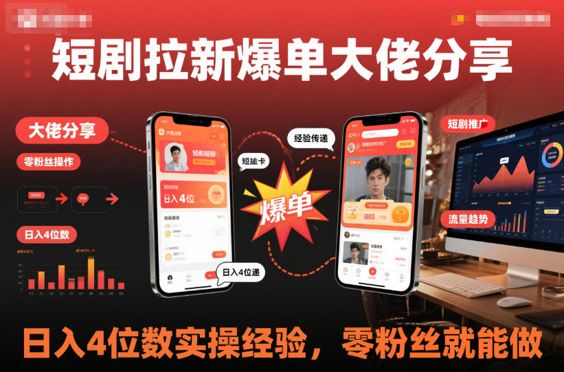 短剧拉新爆单大佬分享日入4位数实操经验，零粉丝就能做-星空网络
