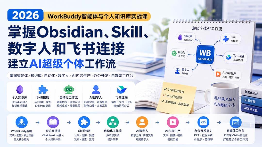 （20169期）2026 WorkBuddy智能体与个人知识库实战课：掌握Obsidian、Skill、数字人和飞书连接，建立AI超级个体工作流-星空网络