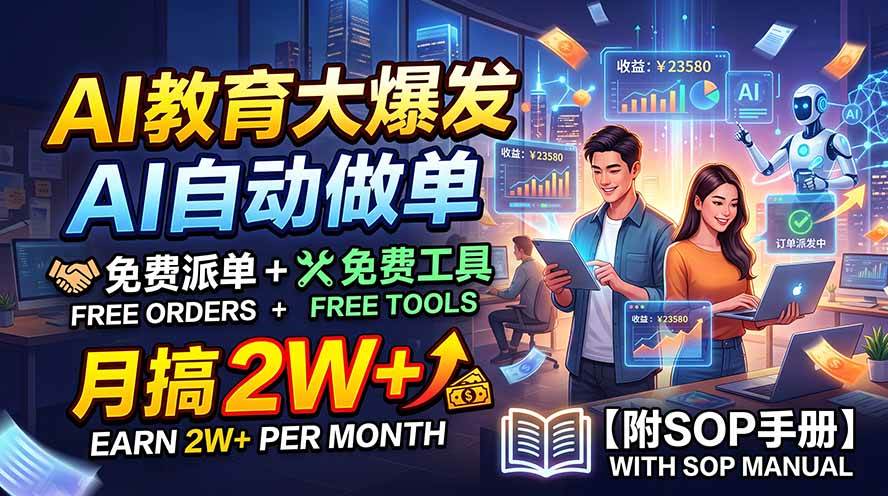 （19731期）AI教育大爆发，AI自动做单，免费派单+免费工具，月搞2W+【附SOP手册】-星空网络