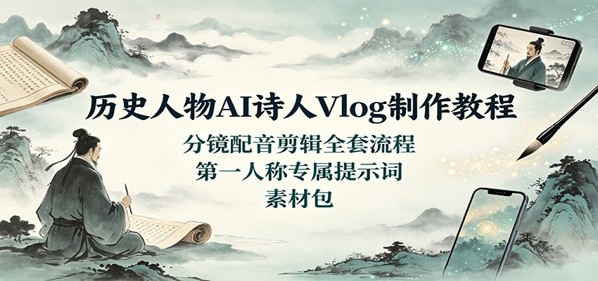 历史人物AI诗人Vlog制作教程：分镜配音剪辑全套流程，第一人称专属提示词素材包-星空网络
