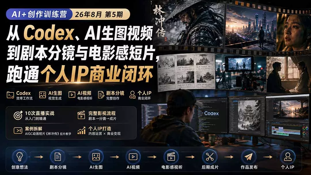 AI+创作训练营26年8月第5期：从Codex、AI生图视频到剧本分镜与电影感短片，跑通个人IP商业闭环-星空网络