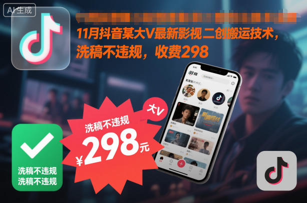 11月抖音某大V最新影视二创搬运技术，洗稿不违规，收费298-星空网络