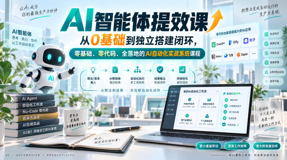 AI智能体提效课，从0基础到独立搭建闭环，零基础、零代码、全落地的AI自动化实战系统课程-星空网络