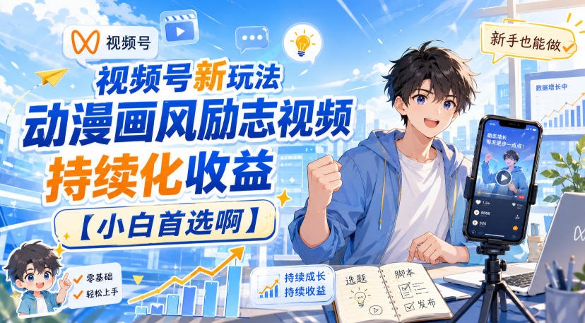 视频号新玩法动漫画风励志视频，持续化收益【小白首选啊】-星空网络