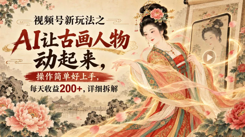 视频号新玩法之AI让古画人物动起来，操作简单好上手，每天收益200+，详细拆解-星空网络