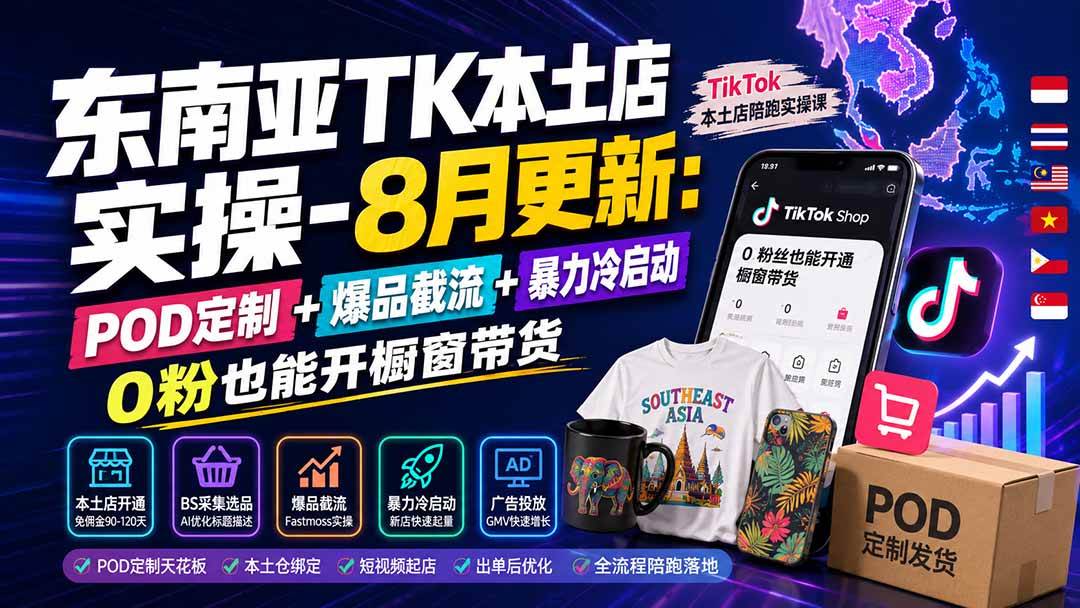(19963期)东南亚TK本土店实操-8月更新:POD定制+爆品截流+暴力冷启动,0粉也能开橱窗带货 (19963期)东南亚TK本土店实操-8月更新:POD定制+爆品截流+暴力冷启动,0粉也能开橱窗带货
