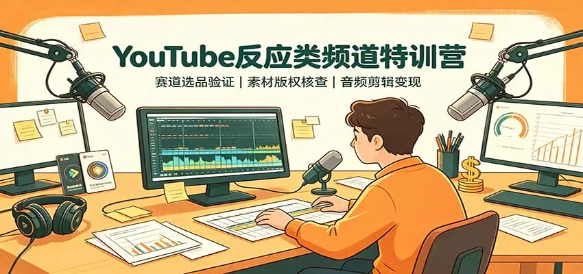 YouTube反应类频道特训营：赛道选品验证，素材版权核查，音频剪辑变现-星空网络