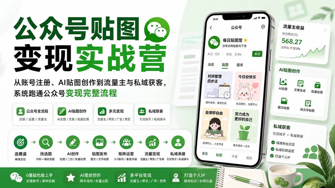 （20120期）公众号贴图变现实战营：从账号注册、AI贴图创作到流量主与私域获客，系统跑通公众号变现完整流程-星空网络