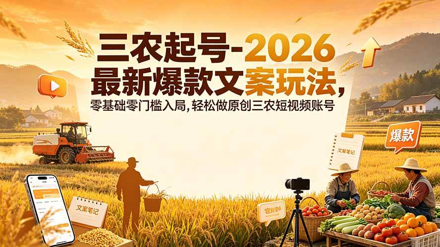 (19537期)三农起号-2026 最新爆款文案玩法,零基础零门槛入局,轻松做原创三农短视频账号 (19537期)三农起号-2026 最新爆款文案玩法,零基础零门槛入局,轻松做原创三农短视频账号