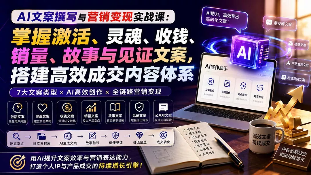 AI文案撰写与营销变现实战课：掌握激活、灵魂、收钱、销量、故事与见证文案，搭建高效成交内容体系-星空网络