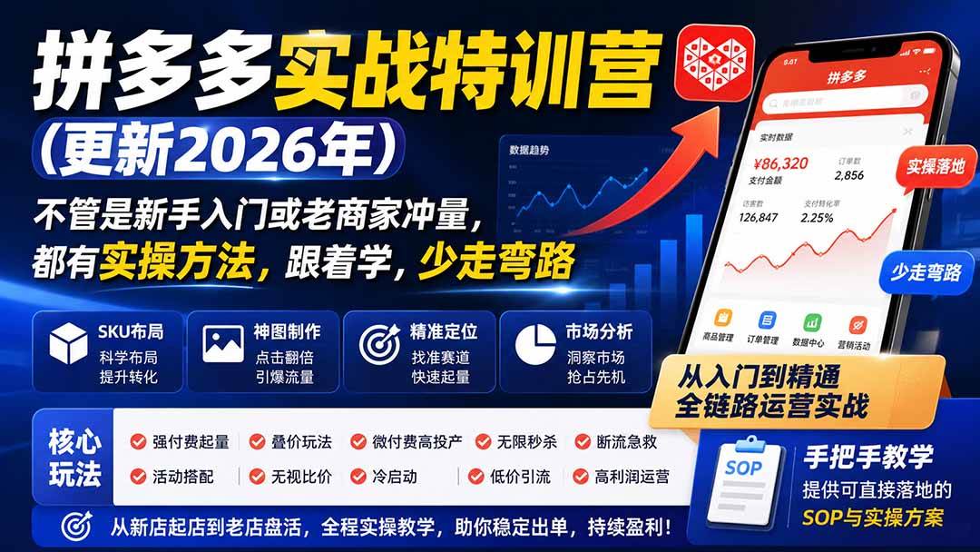 （20158期）拼多多实战特训营(更新26年0831)：不管是新手入门或老商家冲量，都有实操方法，跟着学，少走弯路-星空网络