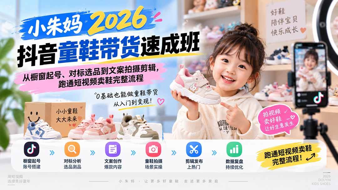 （20267期）小朱妈2026抖音童鞋带货速成班：从橱窗起号、对标选品到文案拍摄剪辑，跑通短视频卖鞋完整流程-星空网络