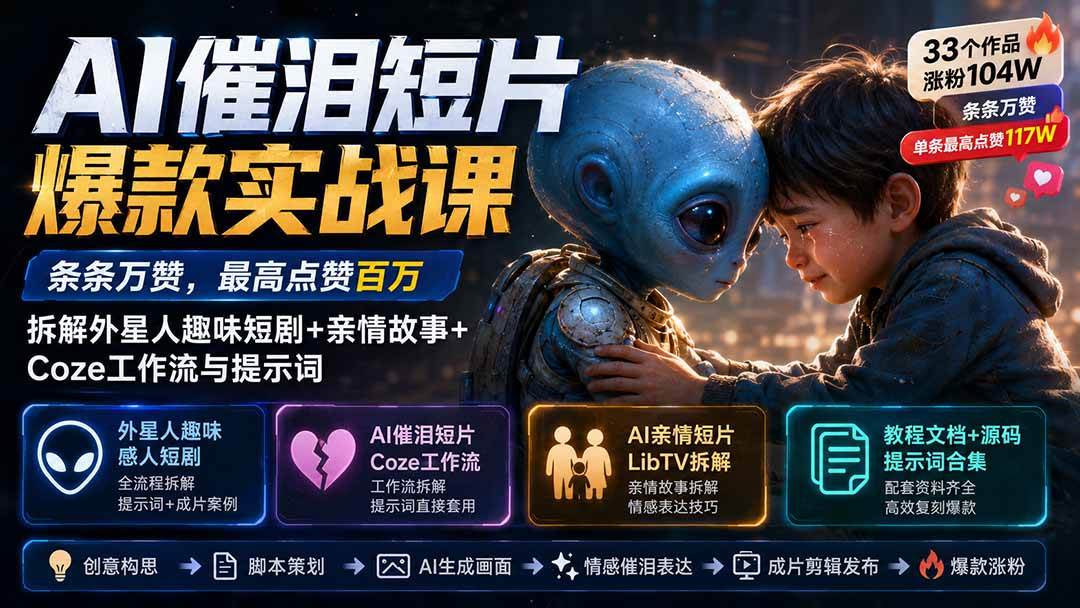 （20038期）AI催泪短片爆款实战课：条条万赞，最高点赞百万，拆解外星人趣味短剧+亲情故事+Coze工作流与提示词-星空网络