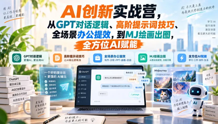 AI创新实战营，从GPT对话逻辑、高阶提示词技巧、全场景办公提效，到MJ绘画出图，全方位AI赋能-星空网络