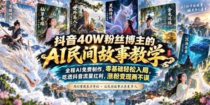 抖音40W粉丝博主的AI民间故事教学，全程AI免费制作，零基础轻松入局，吃透抖音流量红利，涨粉变现两不误-星空网络